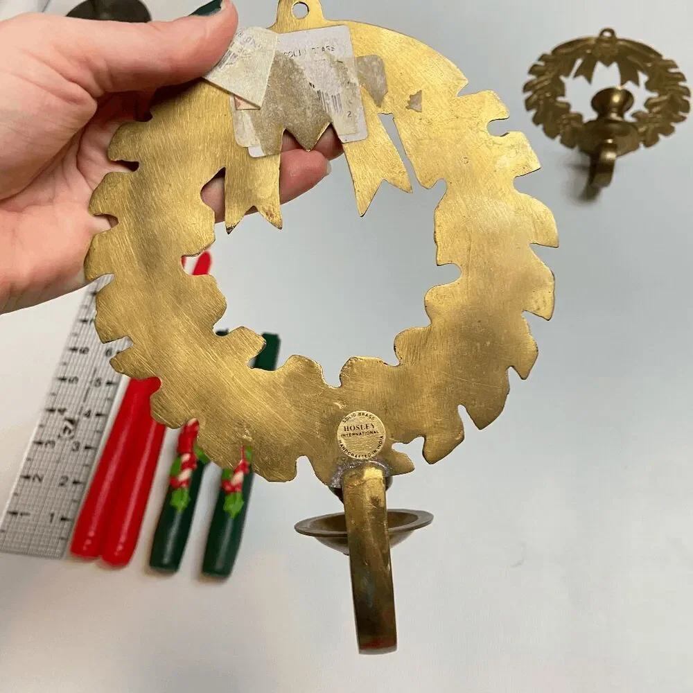 VTG Brass Wreath Wall Candle Holders Hosley Holiday Christmas Decor